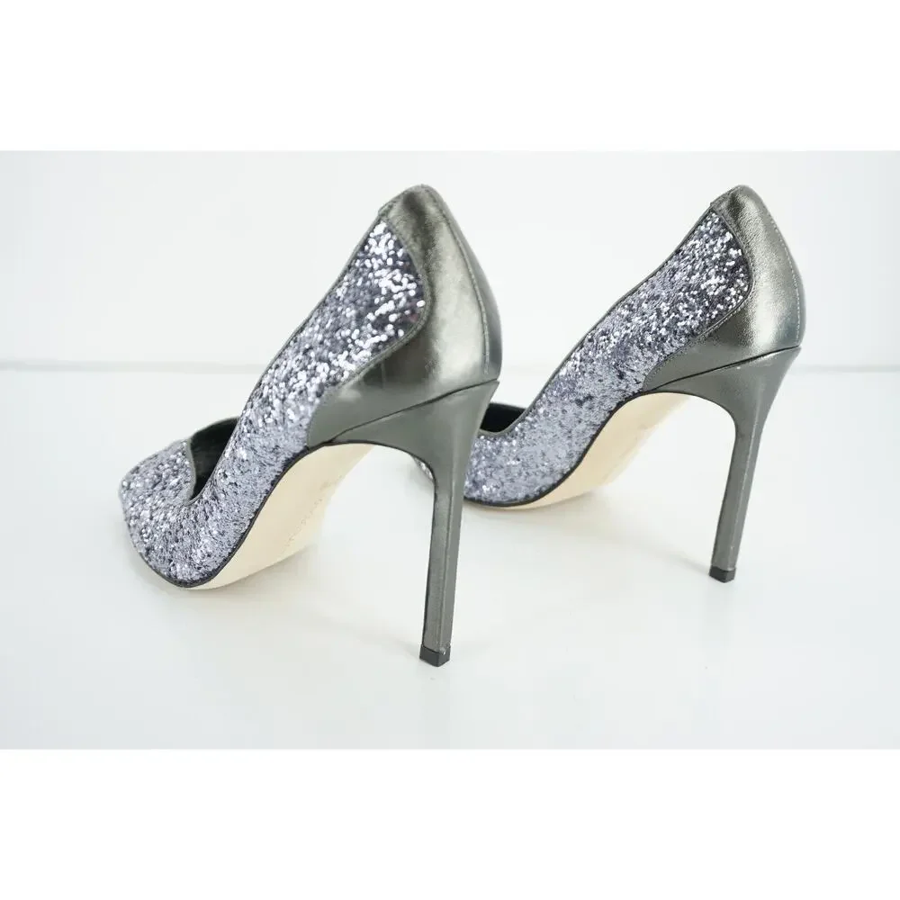 Manolo Blahnik Glitter Fatducabo Peep Toe Heels Pumps Size 37.5